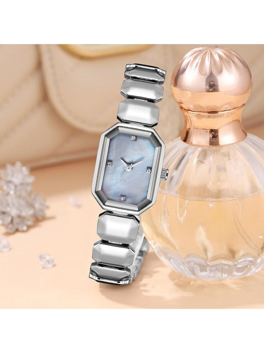 Women's Silver Rectangle Bracelet with Dainty Stainless Steel Band Quartz Watch - Picture 3 of 6